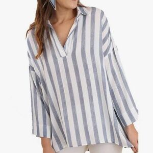 Umgee blue striped collared tunic Sz S